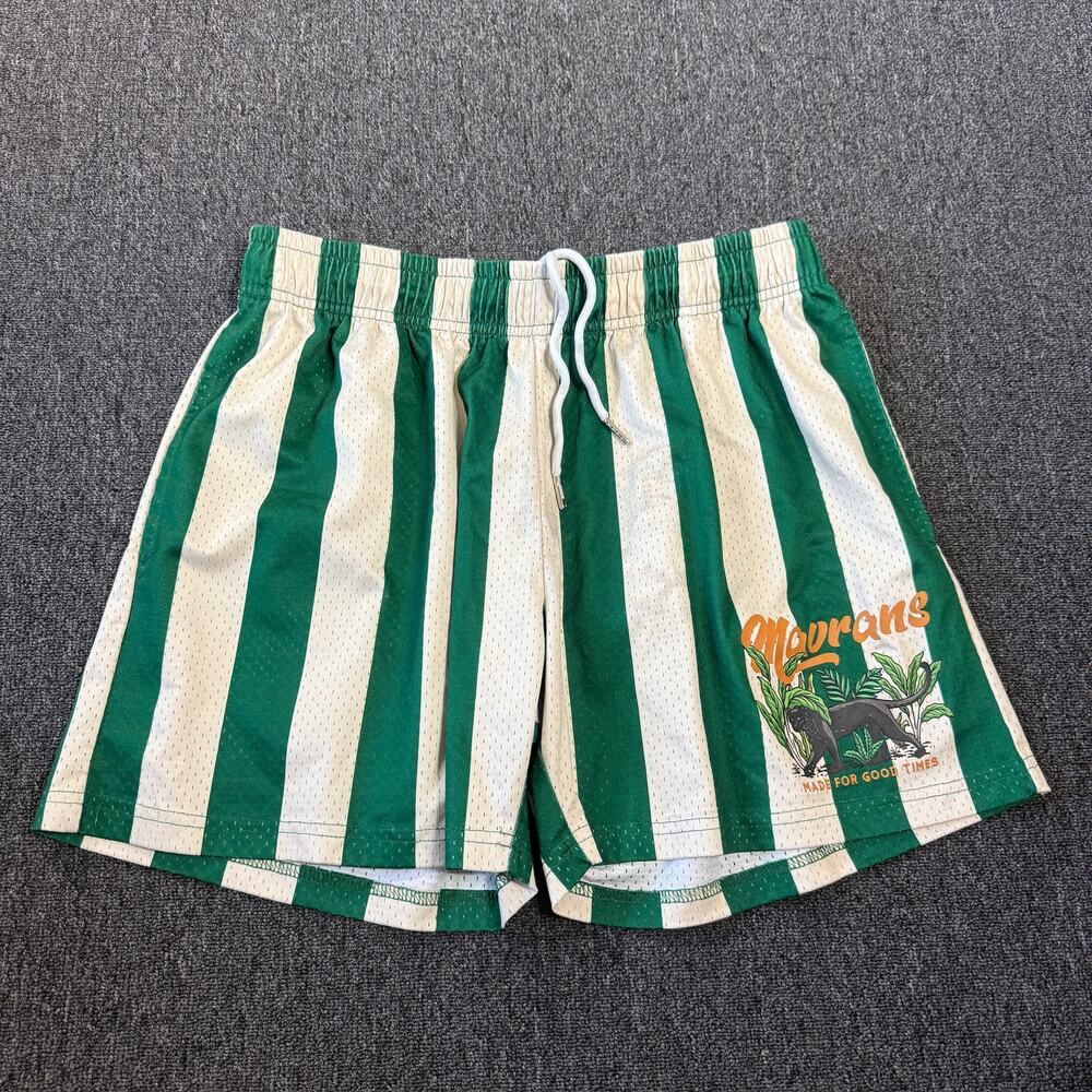 Vintage Y2k Marvan's Black Panther Green Striped Mesh Gym Short Pockets Large